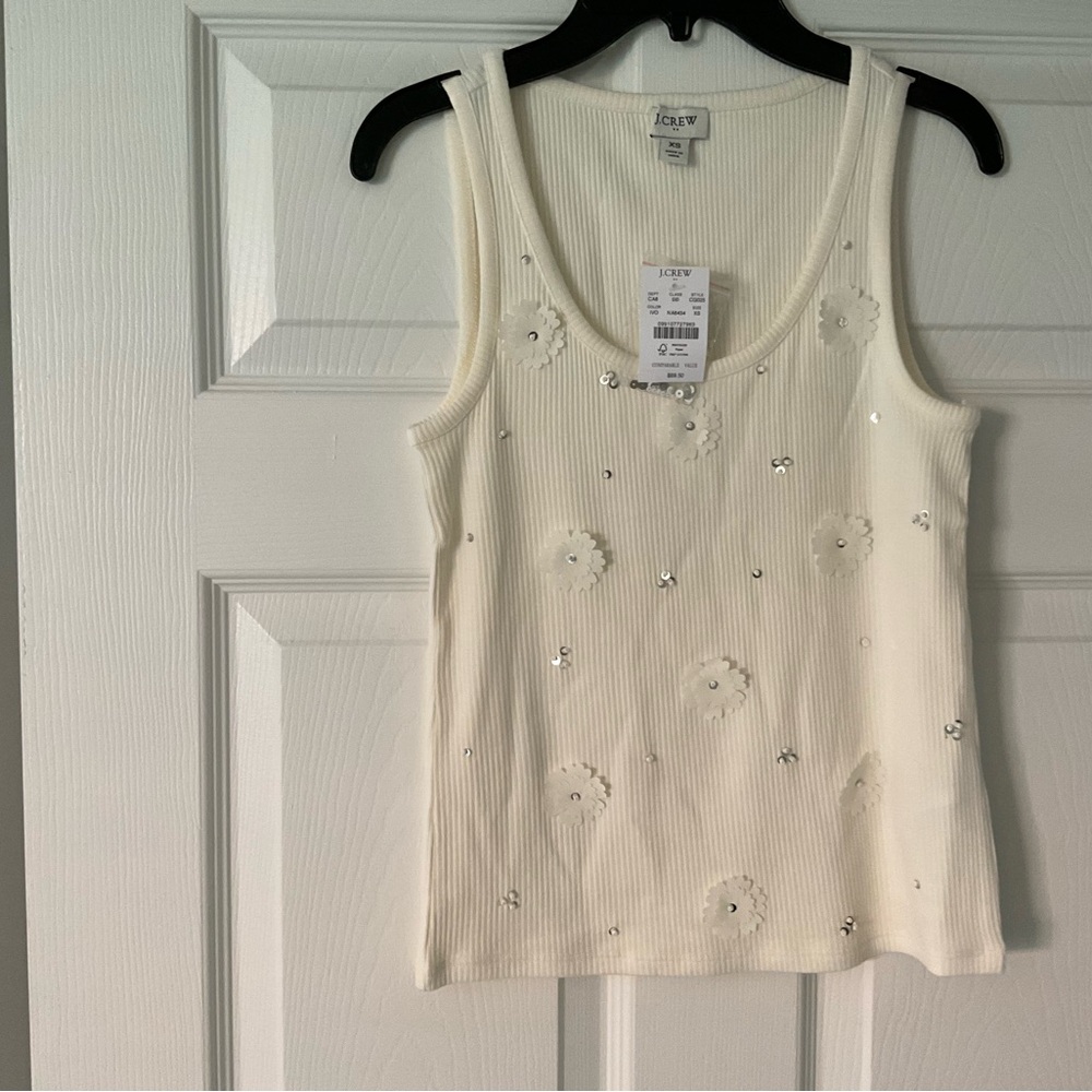 J. Crew Ivory Floral Embellished Tank Top